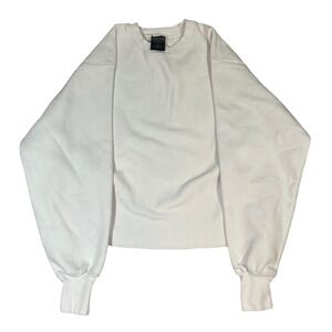 Vintage Basic Crewneck‎ Sweatshirt White Oversized Cropped Long Sleeve Size S